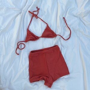 Rhythm terracotta terry cloth swim shirt and bikini top set size XS